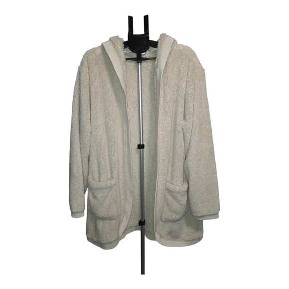 Berkshire Jackets & Blazers - Berkshire Off-White Hooded Teddy Fleece Jacket